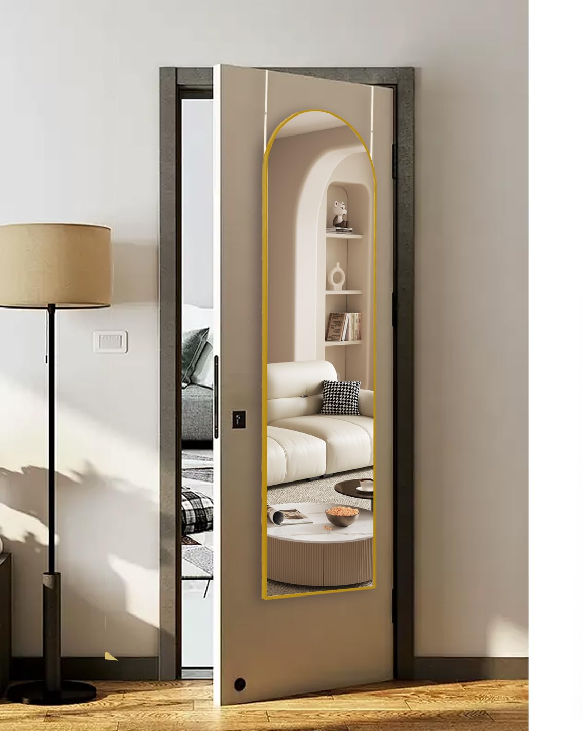 DMWOODFL mirror beside door showing 48x14 scale for space planning