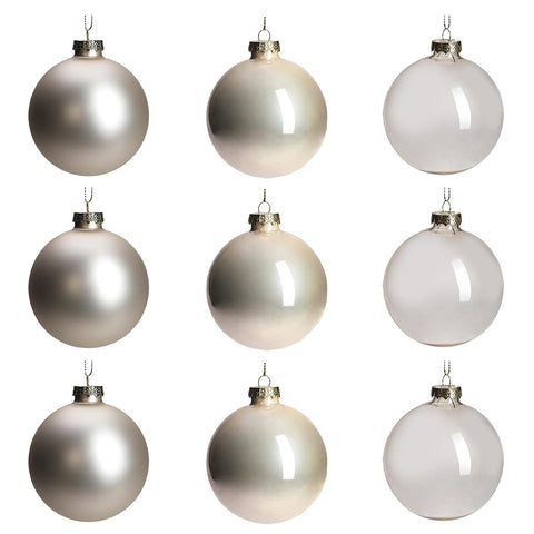 DN DECONATION front packaging showing nine champagne baubles and protective box for safe storage