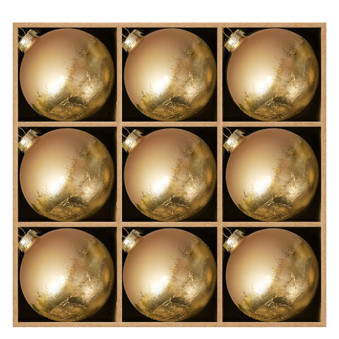 DN DECONATION front view of gold matte ornament set showing elegant presentation