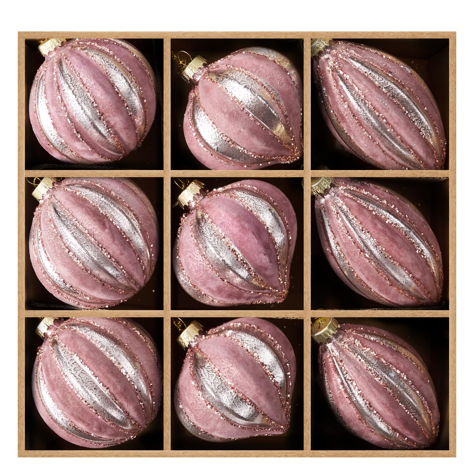 DN DECONATION front packaging showing 9 pink ornaments and gift-ready presentation