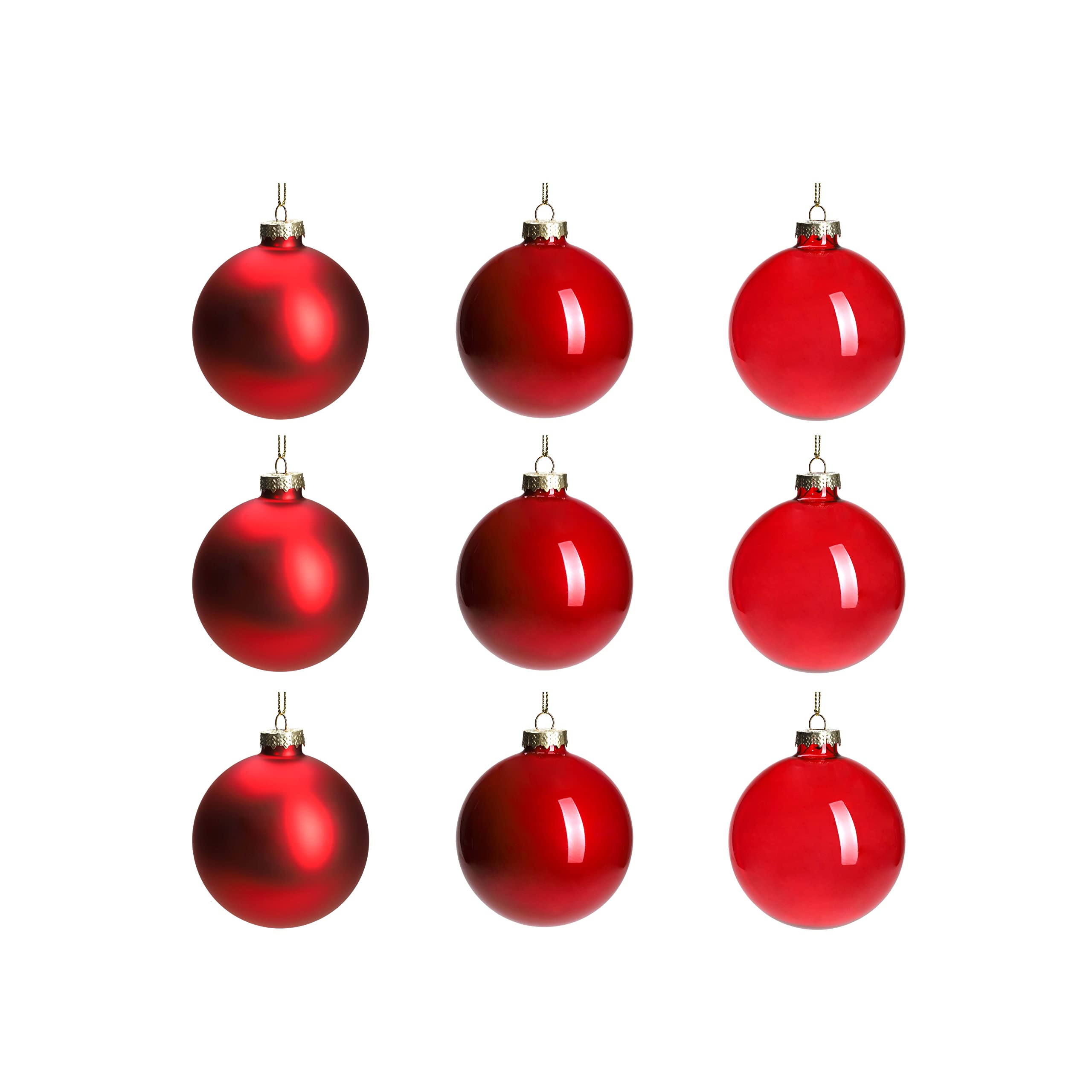 DN DECONATION front packaging showing nine red glass ornaments and storage box for protection
