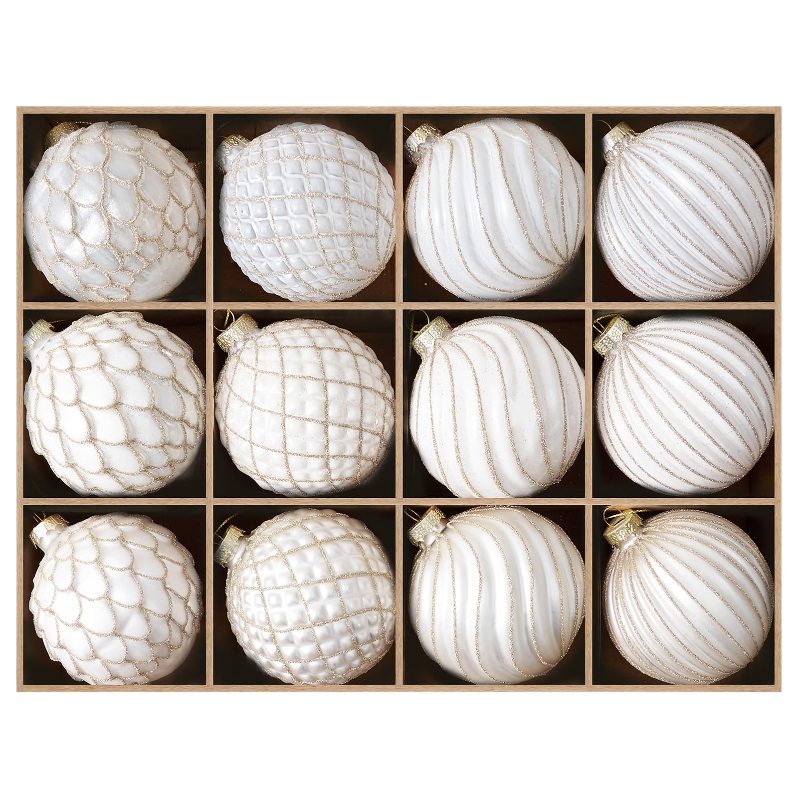 DN DECONATION front view of ornament box showing coordinated white gold set and elegant appeal