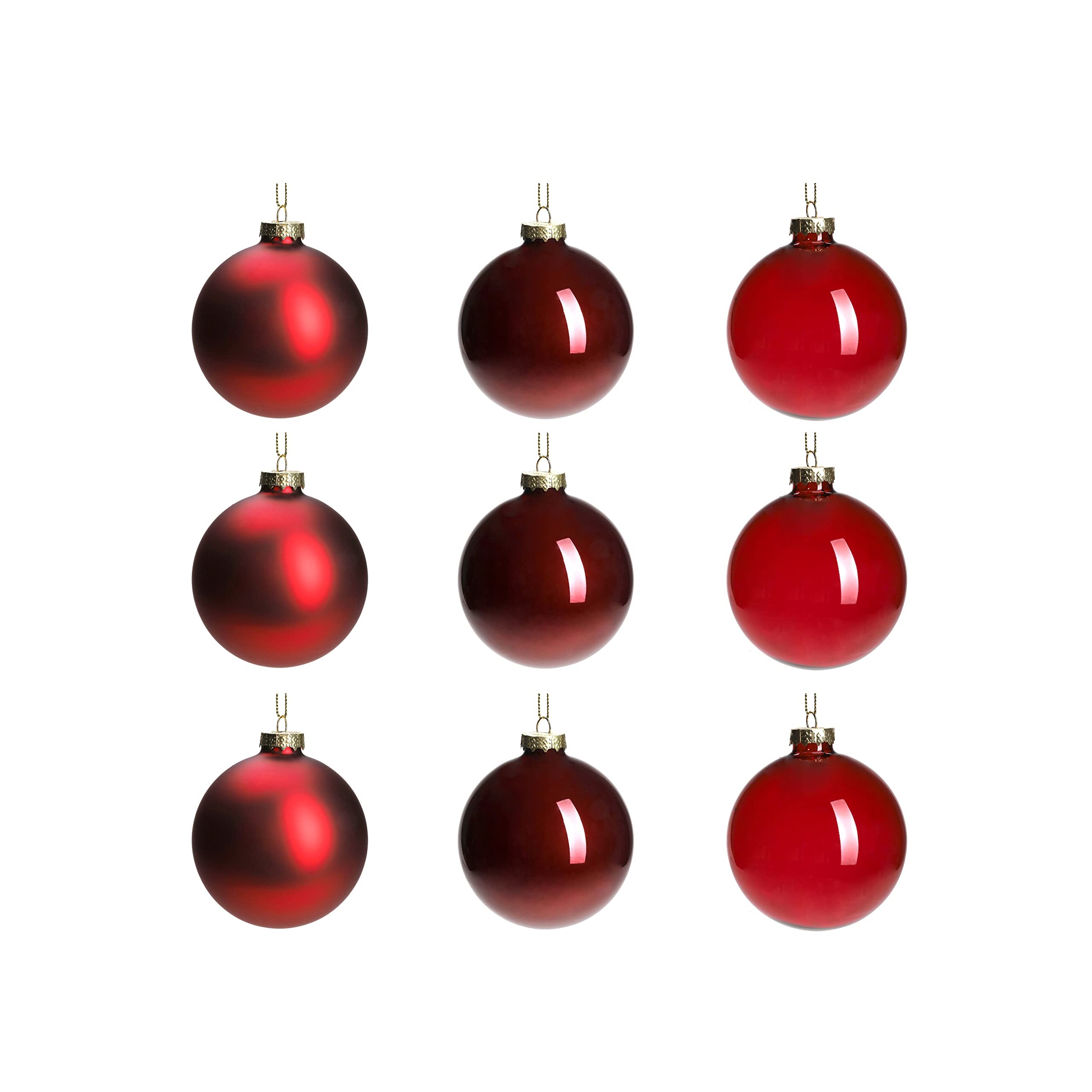 DN DECONATION front packaging showing nine red glass ornaments ready to gift
