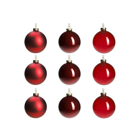 DN DECONATION front packaging showing nine red glass ornaments ready to gift