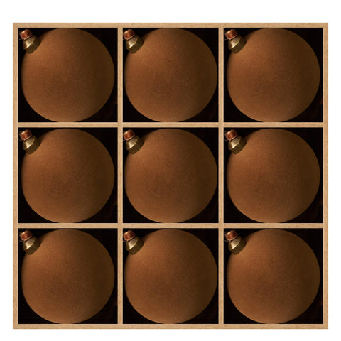 DN DECONATION front view of nine brown velvet ornaments showing set and color benefits