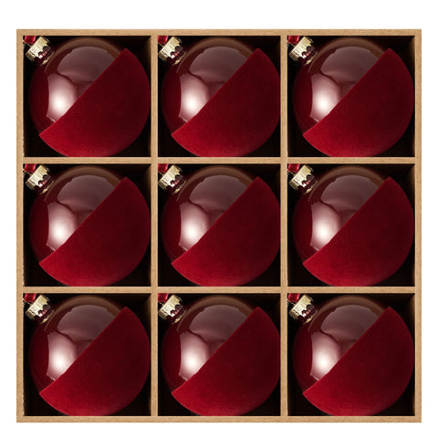 DN DECONATION front view of nine red half velvet balls showing cohesive set and elegance