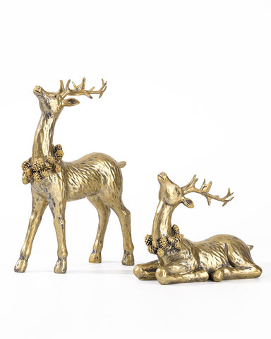 DN DECONATION front view of gold reindeer pair showing elegant finish and charm