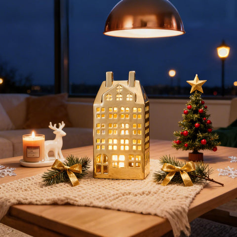 DN DECONATION styled on a mantel with garland for instant holiday centerpiece elegance