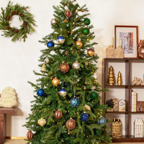 DN DECONATION ornaments hanging on a decorated tree for cohesive styling