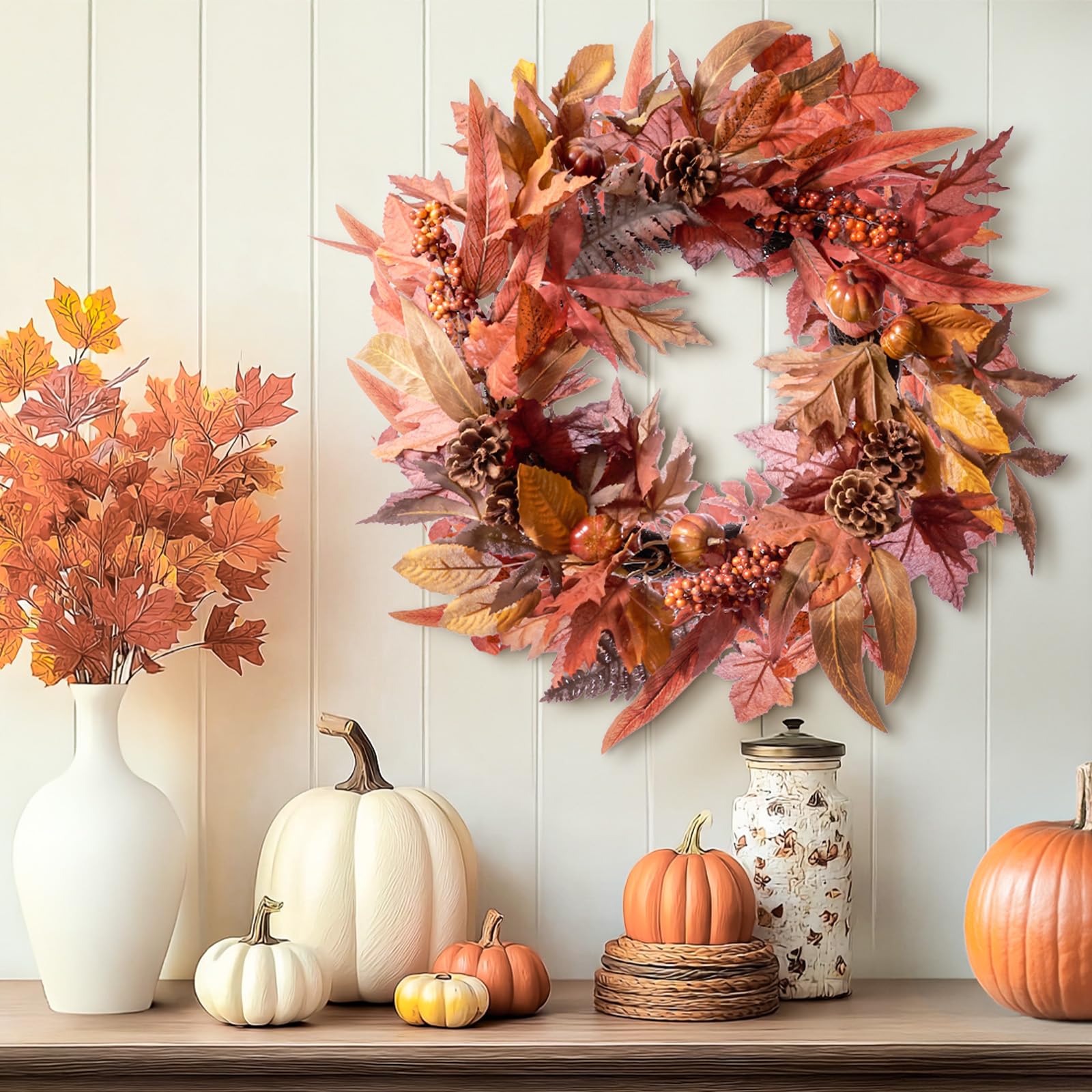 DN DECONATION wreath displayed on mantel creating cozy seasonal decor