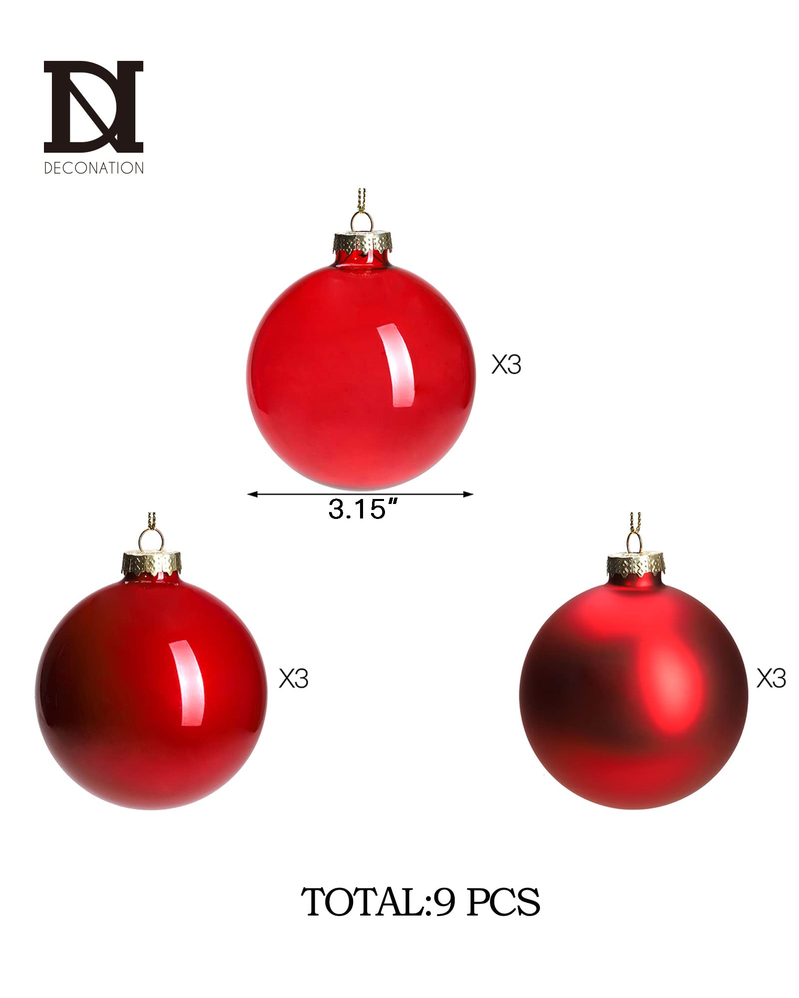 DN DECONATION ornaments beside a ruler showing 3.15 inch size for accurate scale