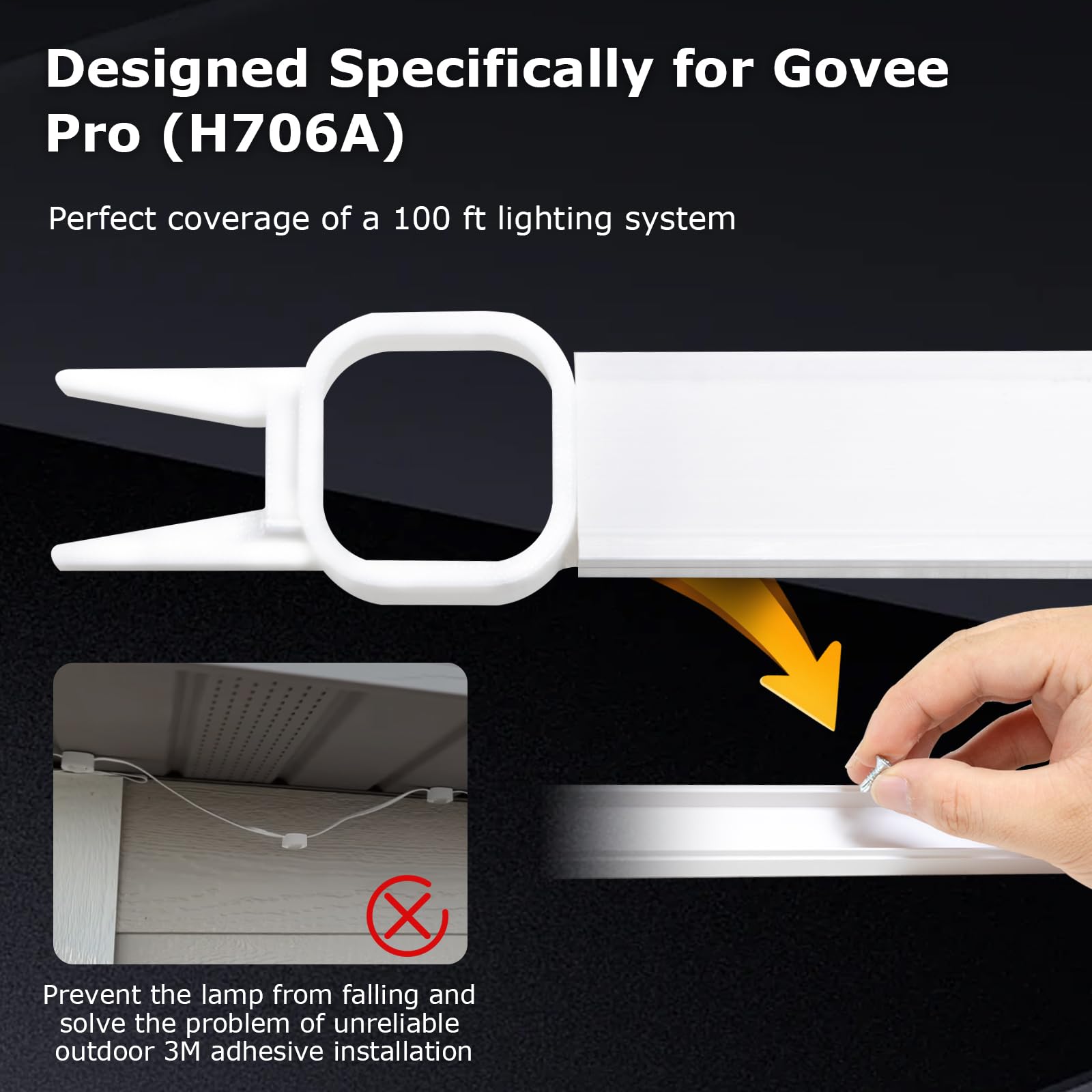 DNShorix snap-fit clip detail locking Govee rail securely for weather resistance