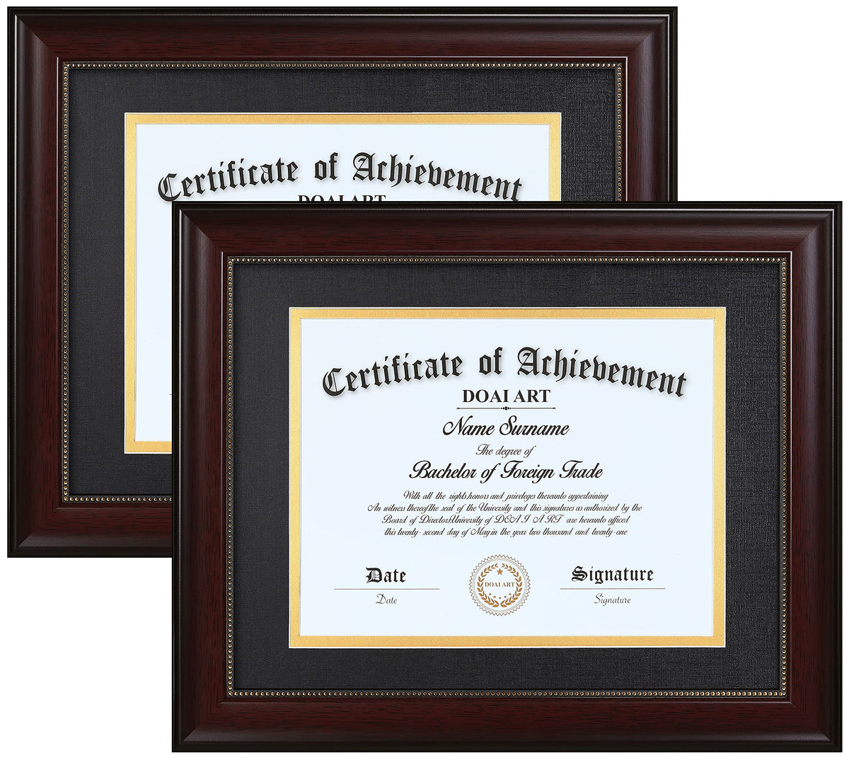 DOAI ART front view showing diploma in mahogany frame for professional display