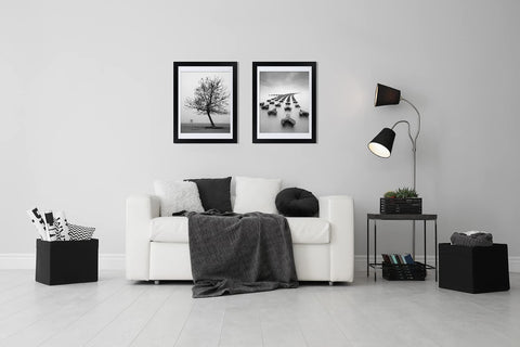 DOAI ART framed poster in living room providing polished focal point and decor balance