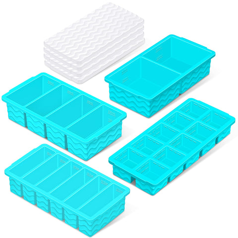 Doasuwish front packaging showing four silicone tray sizes and lids for organized freezing