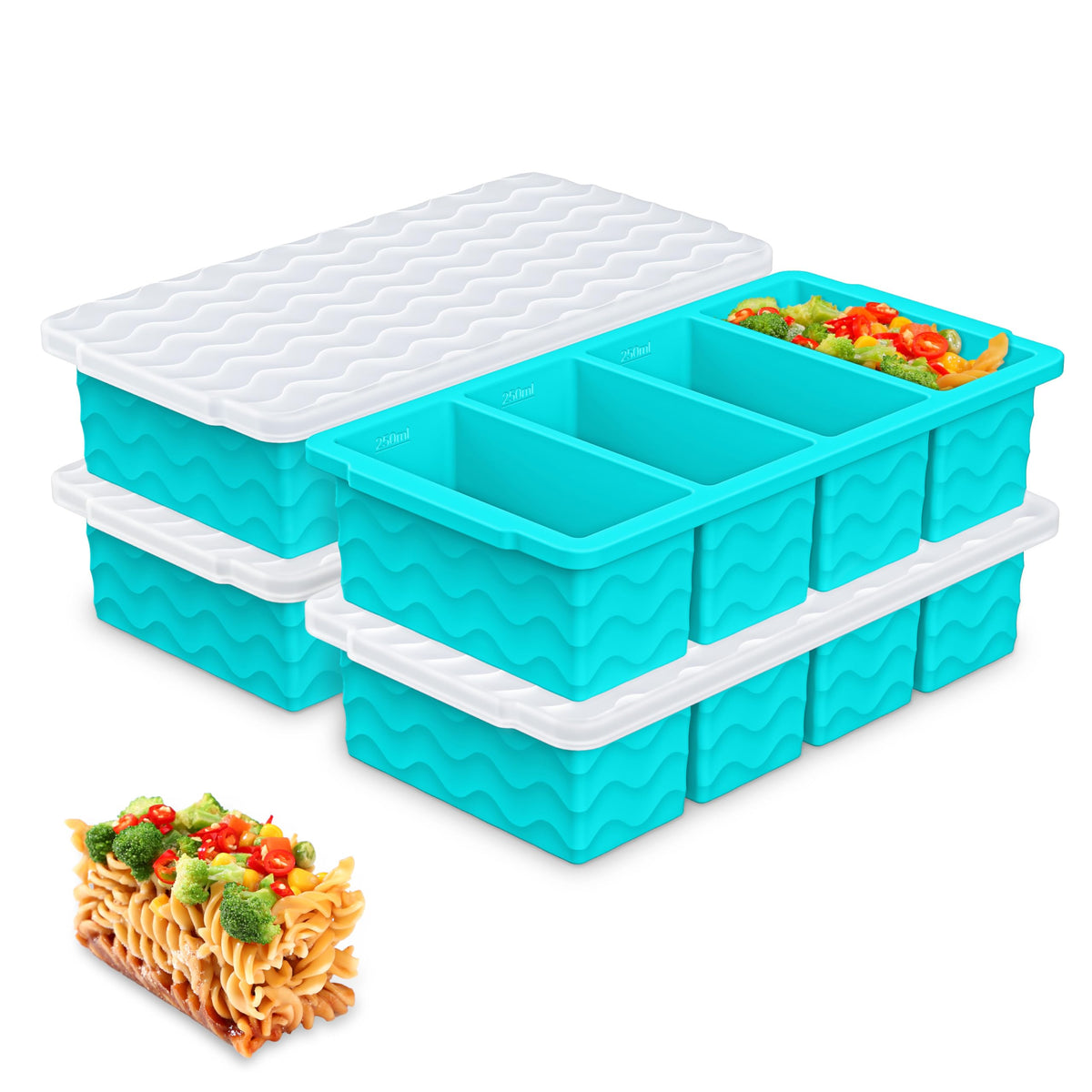 Doasuwish front view showing stackable trays and lids for organized freezing