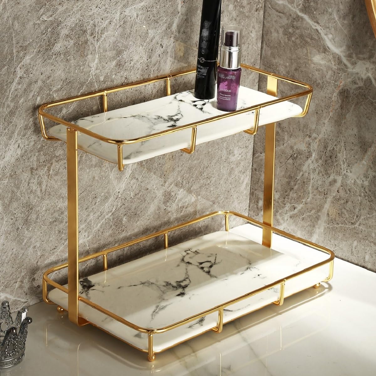 Dobbyby front view showing organized perfumes and cosmetics, maximizing countertop space