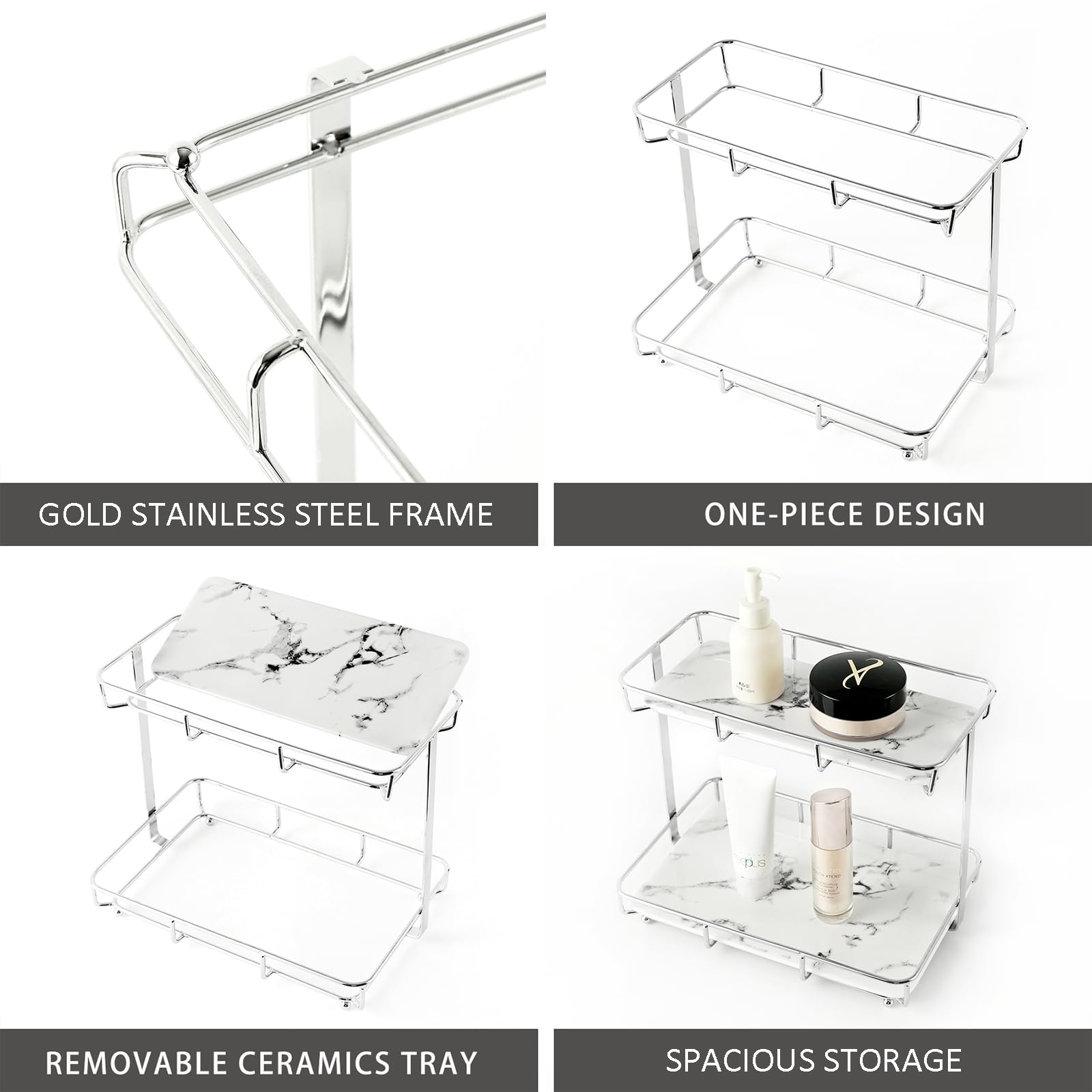 Dobbyby in use on bathroom counter keeps daily items organized benefit