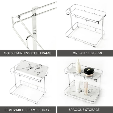 Dobbyby in use on bathroom counter keeps daily items organized benefit
