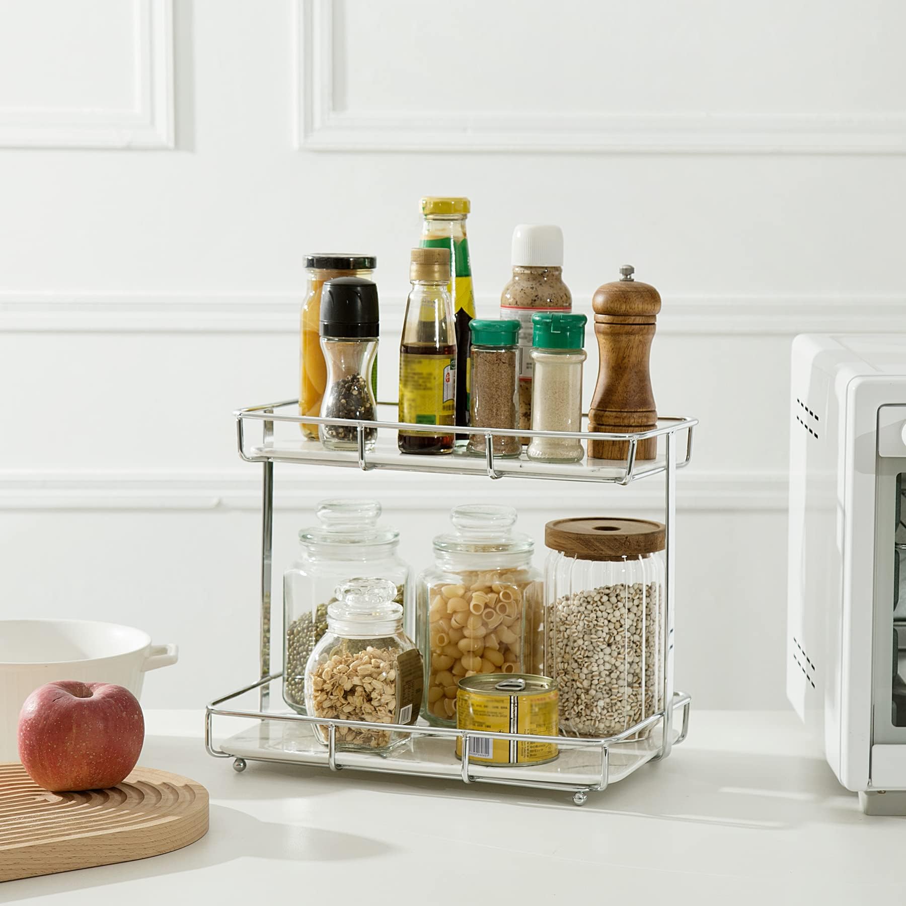 Dobbyby styled on dresser adds elegant display and decluttering benefit