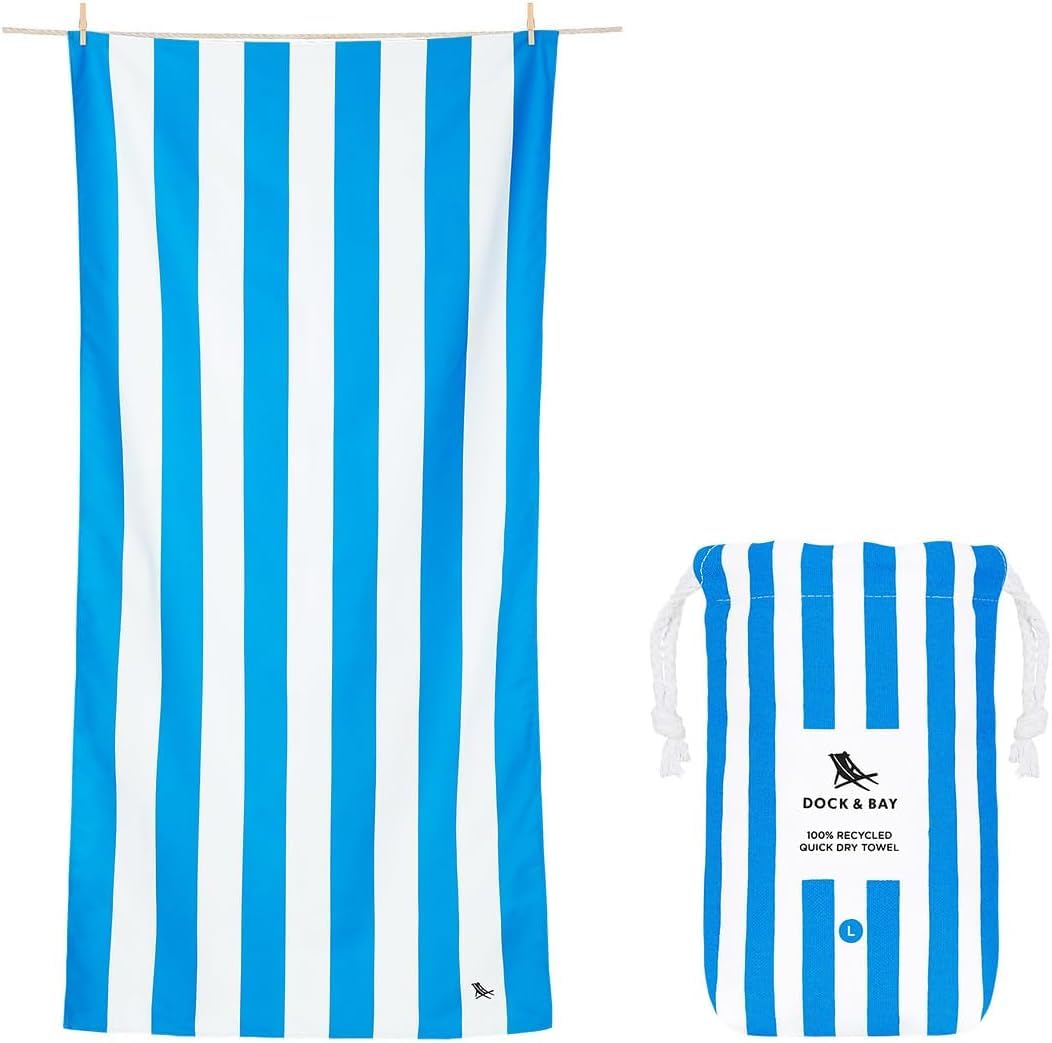 Dock & Bay front packaging showing Cabana stripes and included bag for easy travel