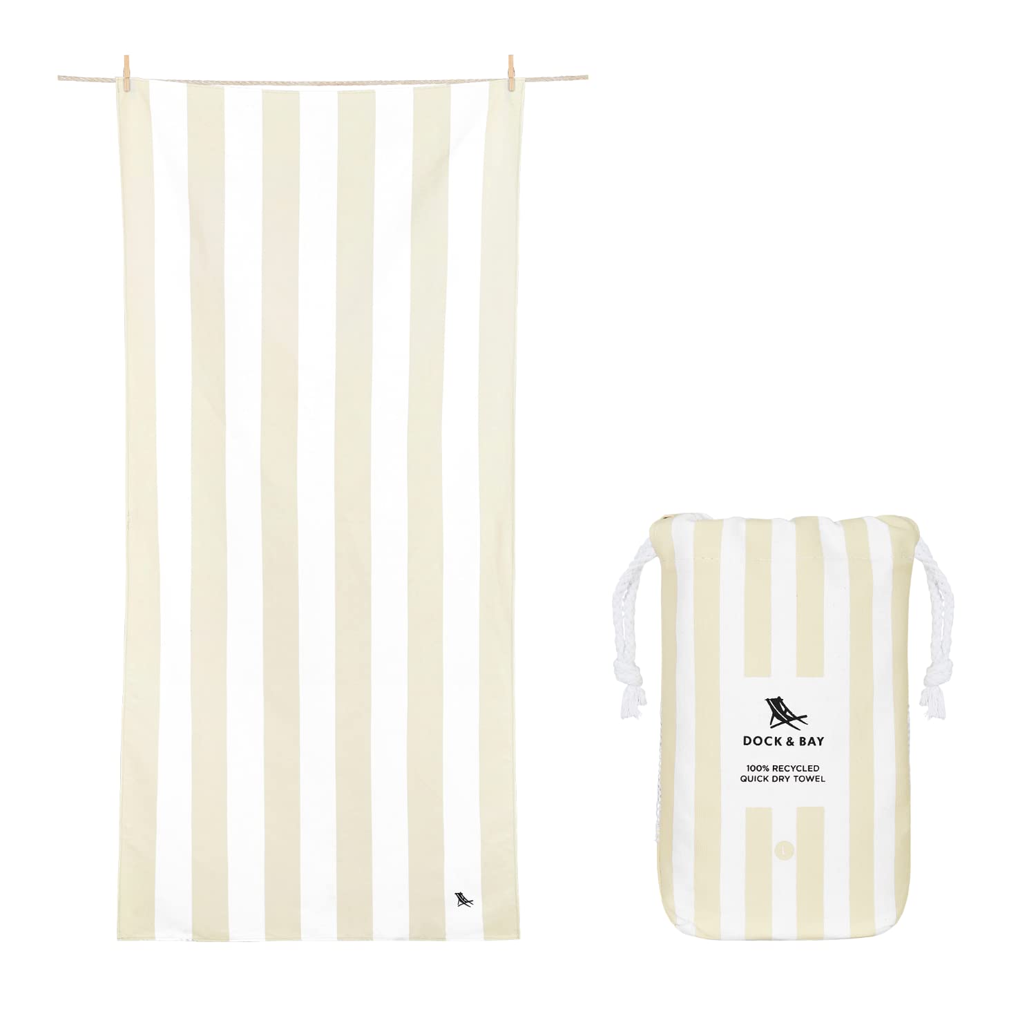 Dock & Bay front view showing cabana stripes and compact size benefit