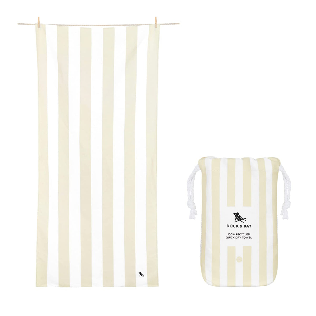 Dock & Bay front view showing cabana stripes and compact size benefit