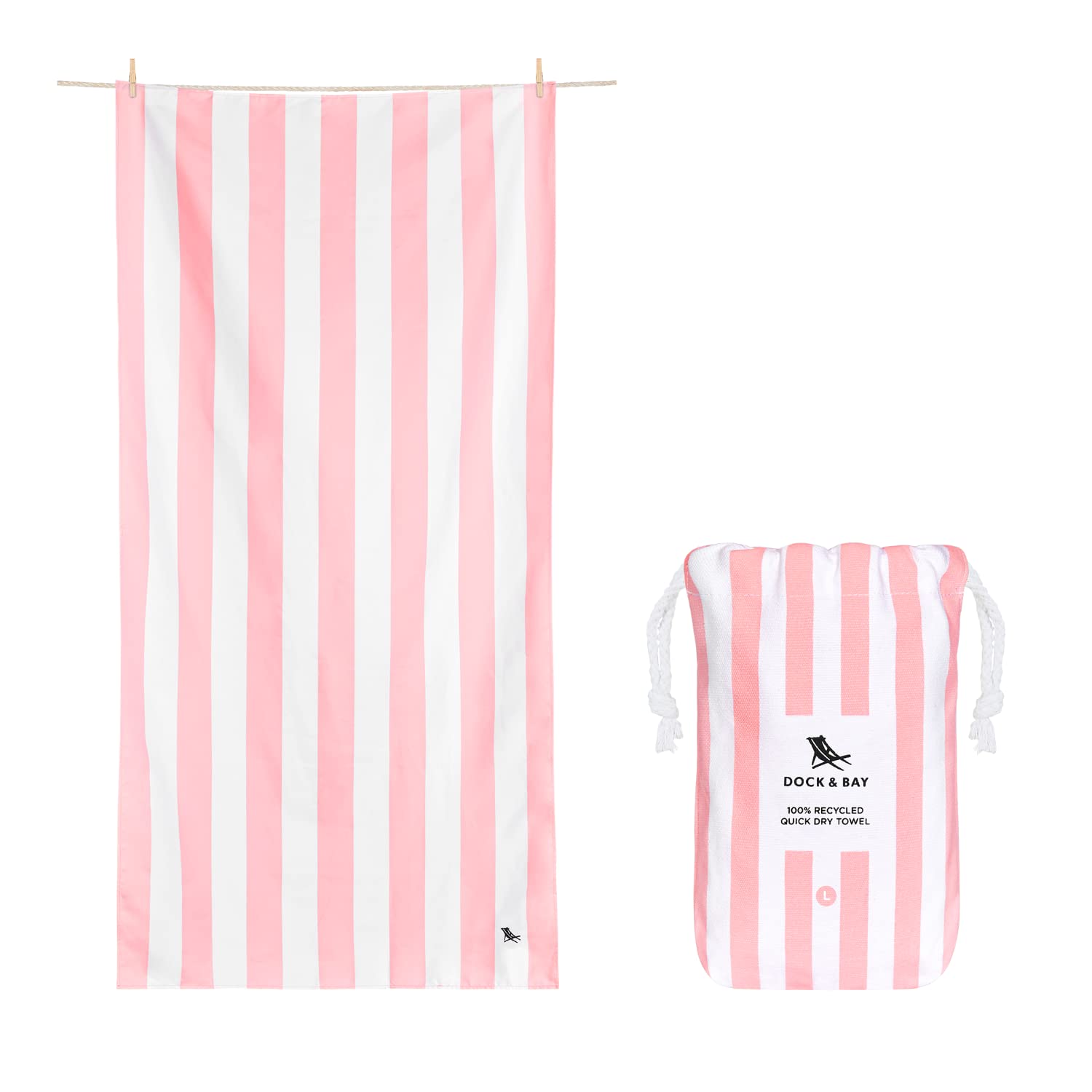 Dock & Bay full spread towel showing size and Cabana Light Malibu Pink color for easy lounging