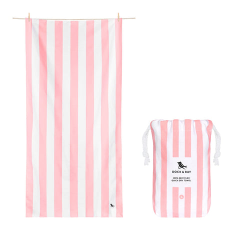 Dock & Bay full spread towel showing size and Cabana Light Malibu Pink color for easy lounging
