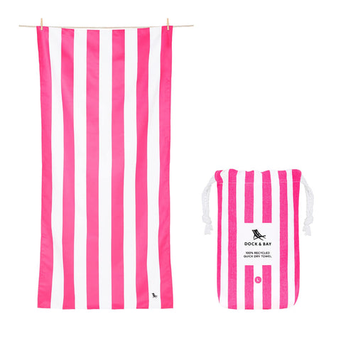 Dock & Bay folded Cabana Phi Phi Pink towel showing neat compact storage and travel readiness