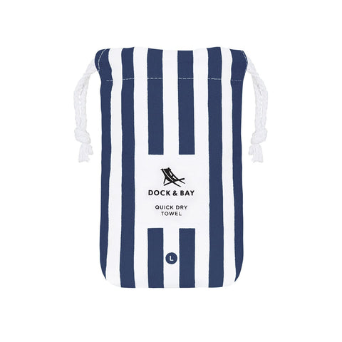 Dock & Bay label and recycled fabric tag highlighting eco-friendly materials benefit
