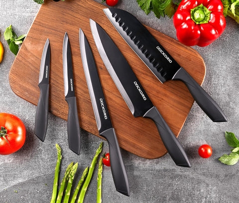 Dockorio chef knife close-up edge showing sharpness and precise slicing benefit