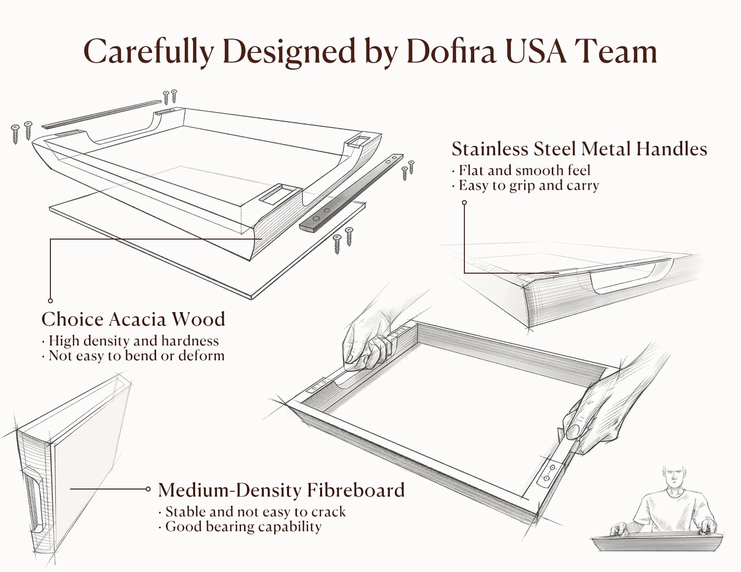 Dofira tray serving breakfast in bed showing stability and easy transport benefit