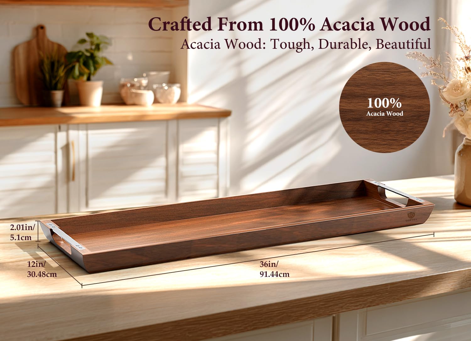 Dofira close-up of acacia grain showing natural beauty and durability benefit