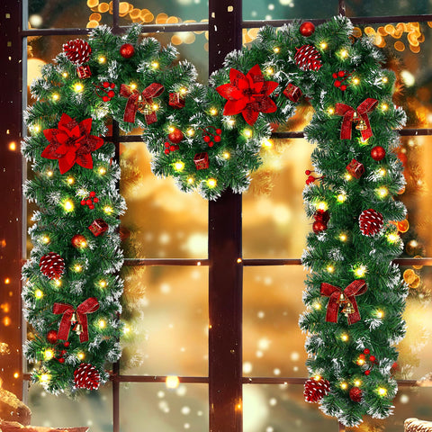 DOIOWN full mantle garland hung with warm LEDs for cozy ambiance