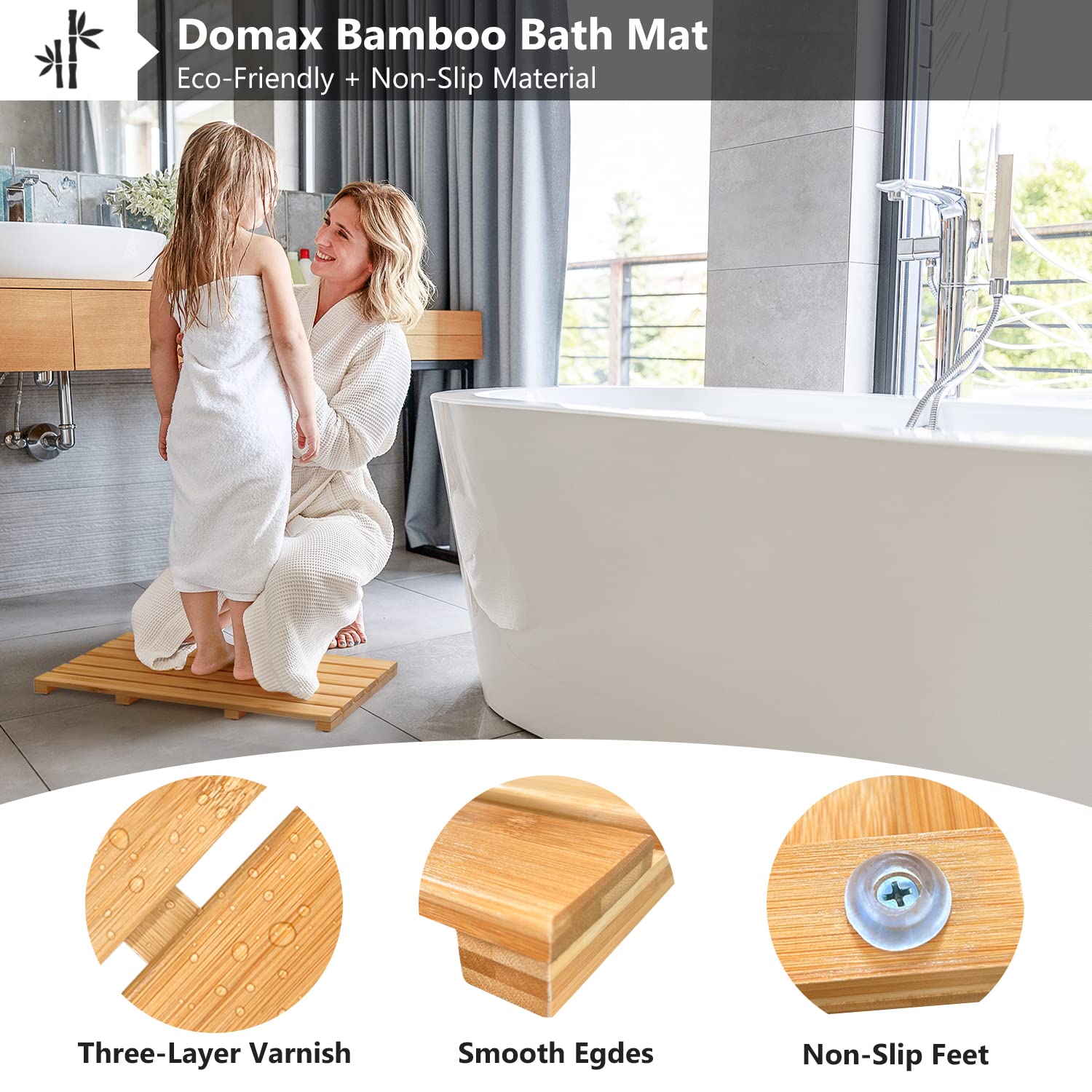 Domax bamboo mat with weight demonstration benefit: supports up to 300 pounds