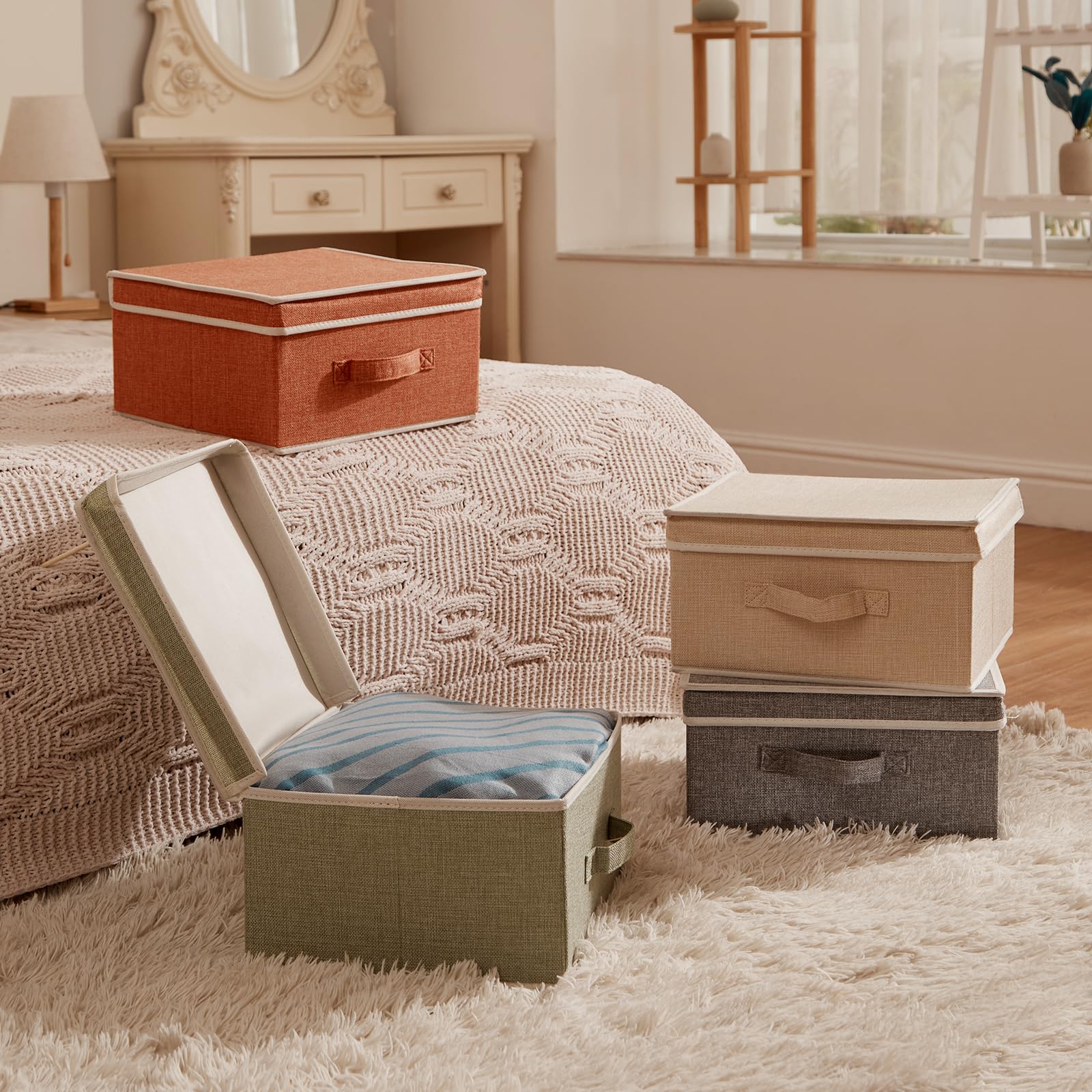 DOMEraax stacked on dresser showing vertical storage and tidy appearance