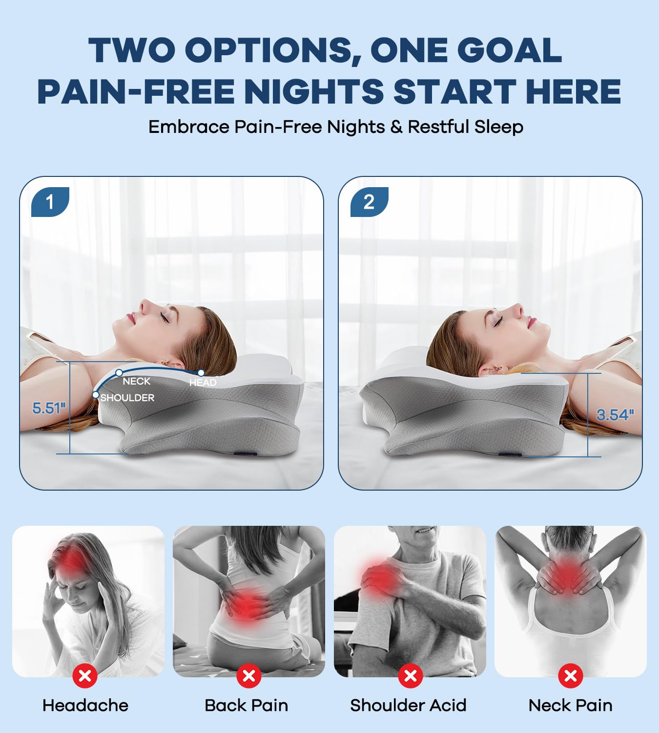 DONAMA profile showing dual-height design for personalized neck support