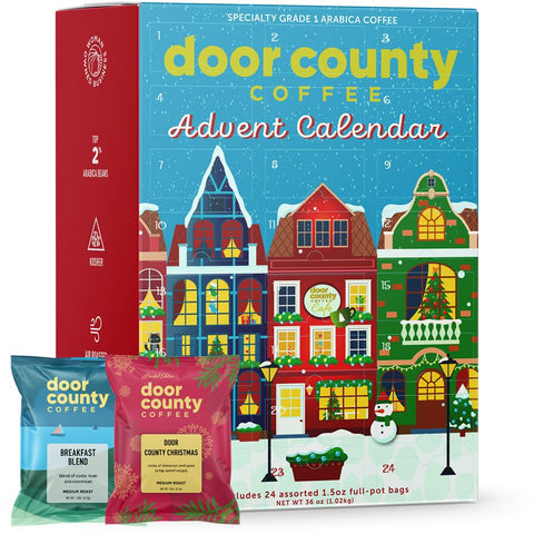 Door County Coffee & Tea Co. advent calendar front packaging showing festive design and gift appeal