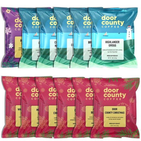 Door County Coffee & Tea Co. full-pot bag brewing in coffee machine for easy fresh pots
