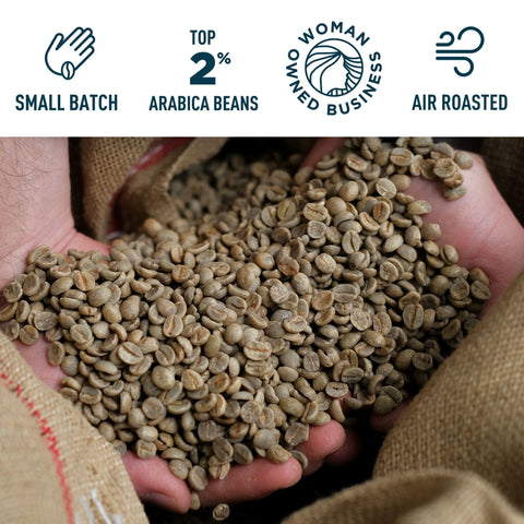 Door County Coffee & Tea Co. label close-up showing roast and origin details for quality