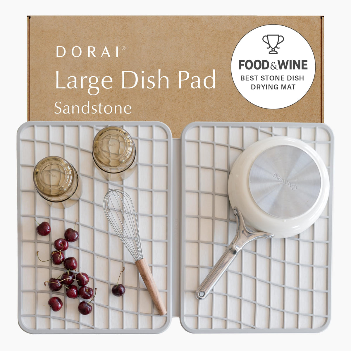 Dorai dish pad front view showing sandstone finish and fast drying benefit