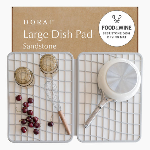 Dorai dish pad front view showing sandstone finish and fast drying benefit