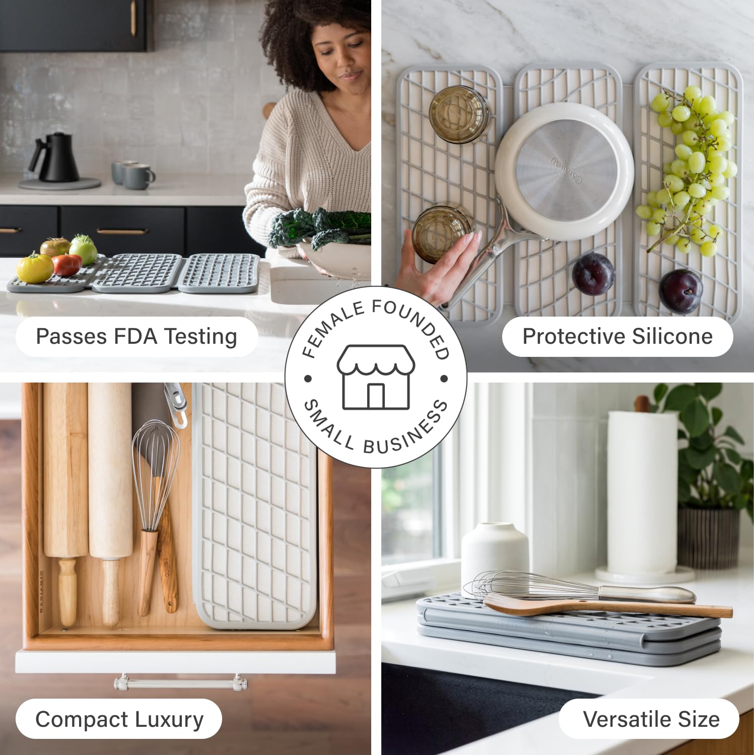 Dorai dish pad in a modern kitchen lifestyle setting illustrating neat counters