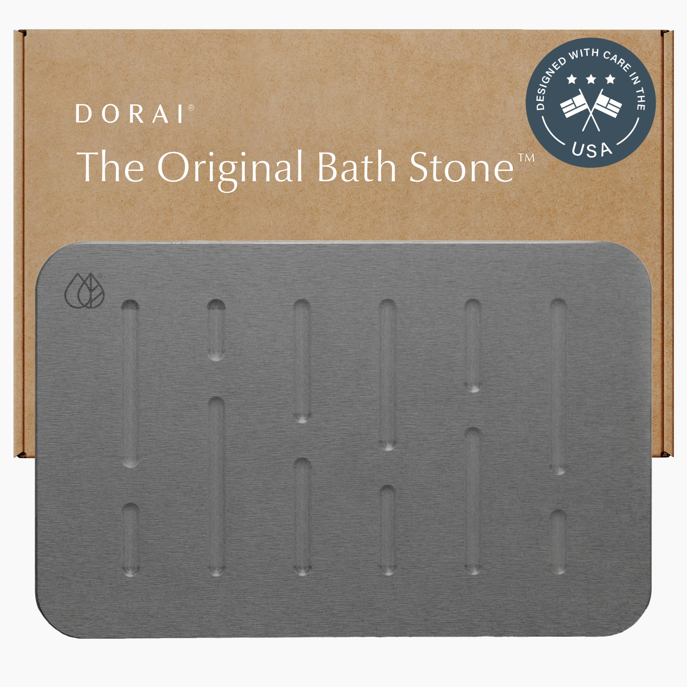 Dorai stone bath mat front view showing Rain Slate finish and modern look