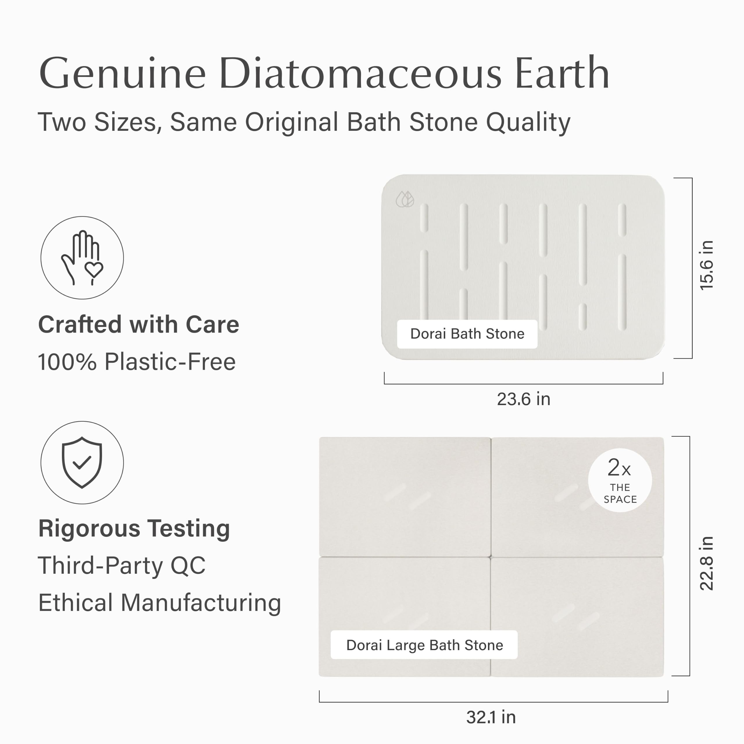 Dorai mat next to ruler scale showing 23.6x15.4 inch size for space planning