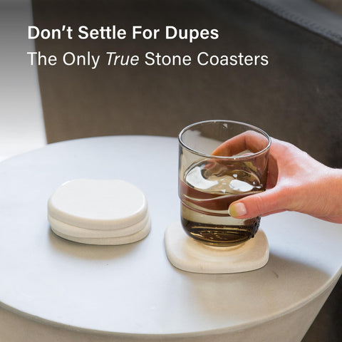 Dorai coasters on kitchen counter adding decorative protection to surfaces