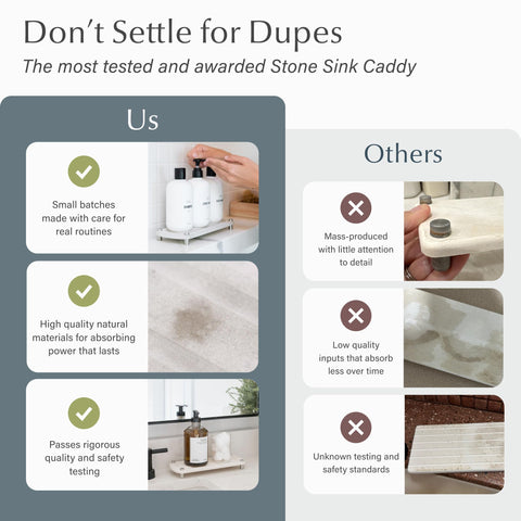 Dorai on bathroom counter showing neutral sandstone finish and aesthetic benefit