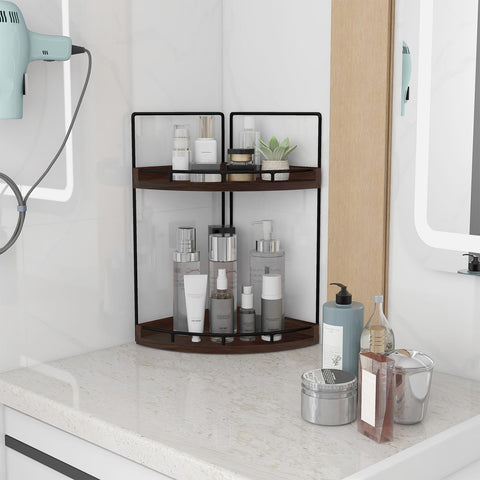 Dorhors organizer in use on bathroom vanity holding skincare and cosmetics for quick access