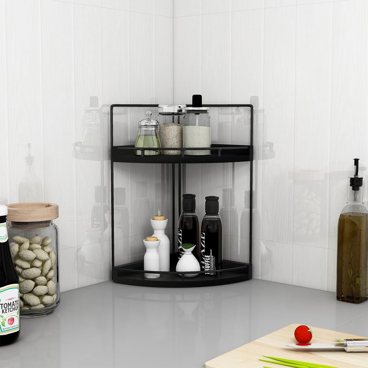 Dorhors next to toiletries demonstrating compact 7.67 inch footprint
